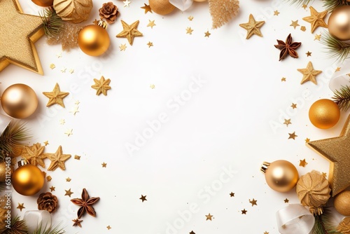 Christmas background with golden balls and starts