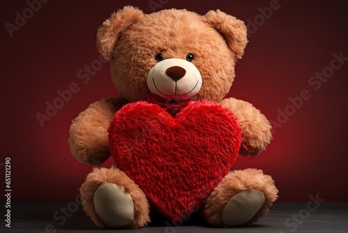 Teddy bear holding big heart. Happy Valentines Day. Generative Ai © ArtmediaworX