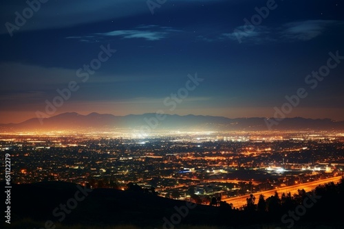 Cityscape at night in Costa Mesa, California. Generative AI