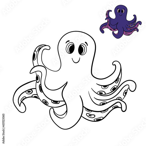 Children's coloring book with a picture of an octopus. Vector illustration, hand drawingChildren's coloring book with a picture of an octopus. Vector illustration, hand drawing photo