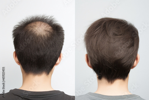Generative AI collage two photos comparison before after anti hair loss procedure hair treatment