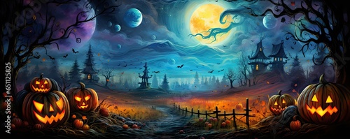 Surrealistyczne tło na Święto Zmarłych Halloween. Straszny Cmentarz 