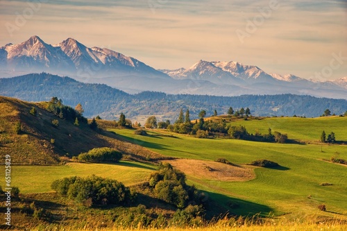 View with High Tatras in Pieniny. Summer mountain landscape in Slovakia. Slovakia and Poland countryside photo