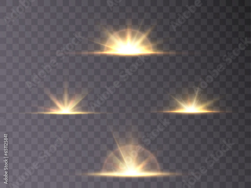 Set of bright gold stars with highlights. vector png	
