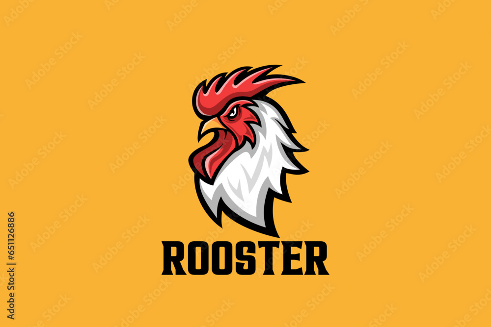 Rooster Logo Head Cartoon Sport Style Design Vector template. Chicken Farm Logotype concept. - obrazy, fototapety, plakaty 