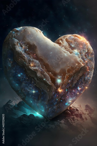 huge gemstone heart in milky way 