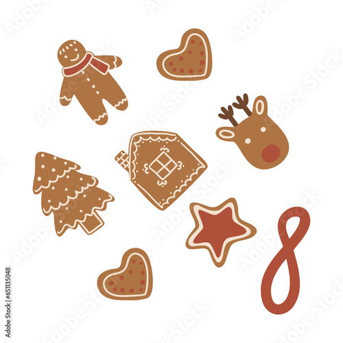 Christmas illustration with gingerbread and numbers for advent calendar