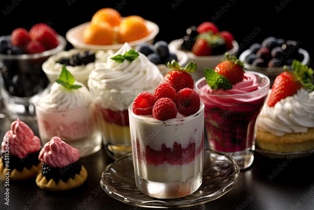 Desserts including chocolate, raspberries, Generative AI Desserts including chocolate, raspberries, Generative AI
