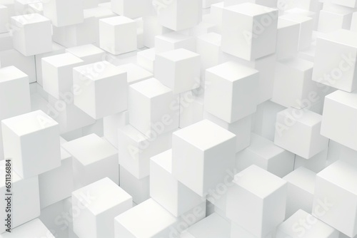 White cube boxes arranged on a white background. 3D rendering. Generative AI © Ibrahim