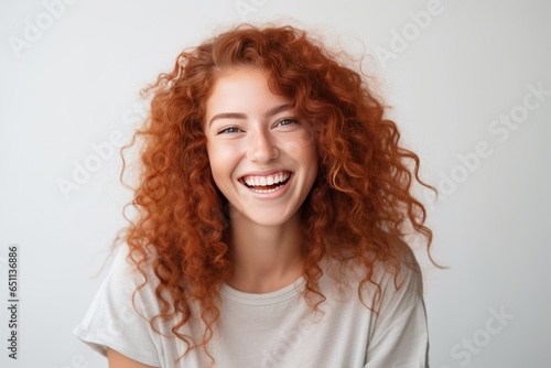 Portrait of a beautiful redhead curly girl. AI generative