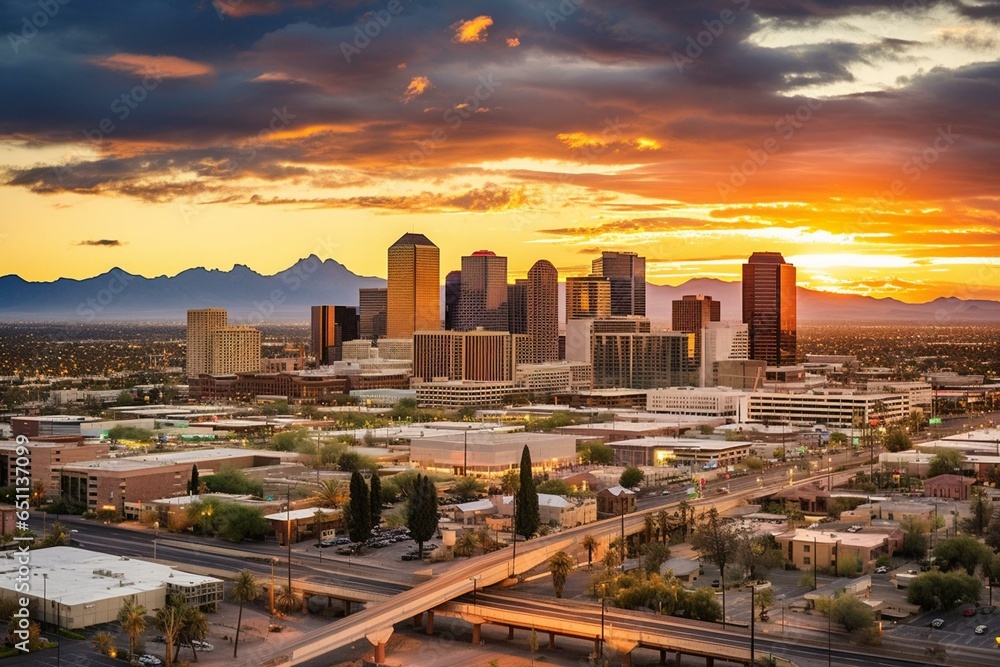 Aerial view of downtown Phoenix, Arizona, showcasing its skyline. Generative AI