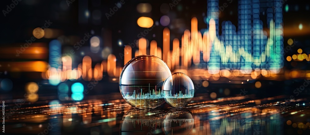 Analyze stock market finance volume with holograph technology and high quality photo of graph and chart - obrazy, fototapety, plakaty 