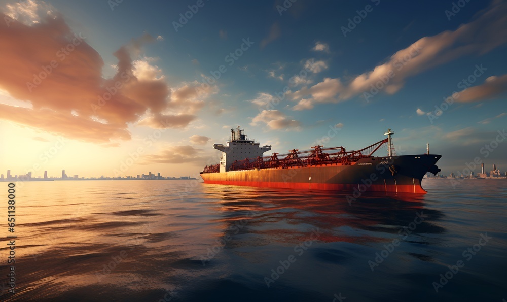 oil tanker in the middle of the sea at sunset, ai generative oil tanker in the middle of the sea at sunset, ai generative