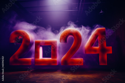 2024 happy new year, 2024 3d numbers with smoke effect, Generative ai