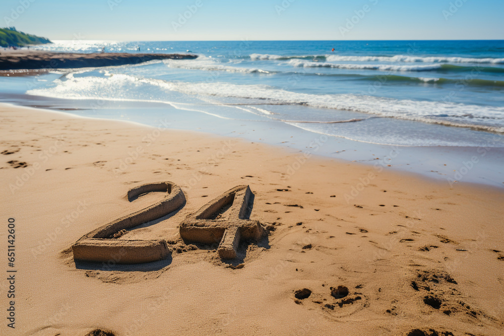 24 number lettering written on a sand beach created with generative ai 24 number lettering written on a sand beach created with generative ai