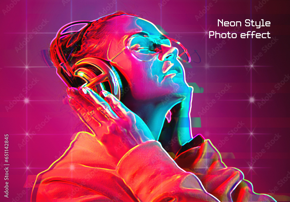 Neo Photo Effect Neon Style Photo Effect Stock Template | Adobe Stock