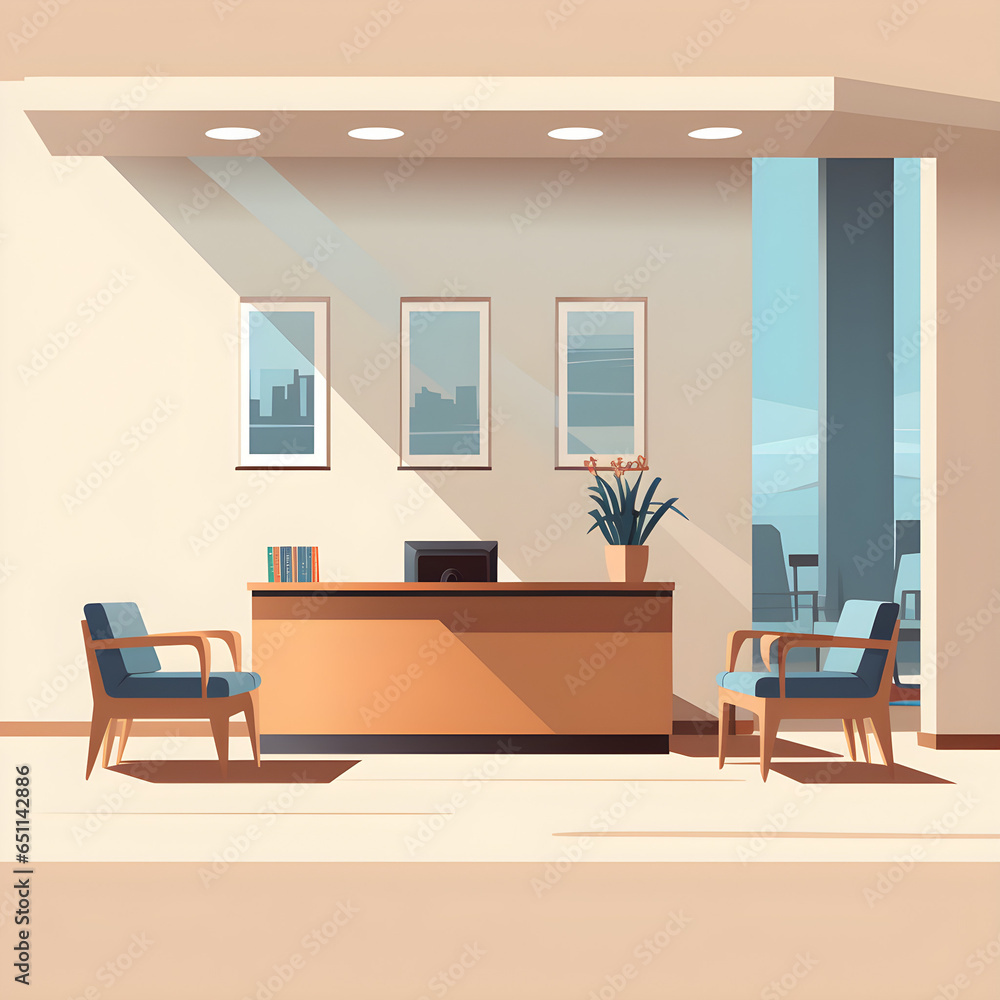 Elegantly Designed Reception Desk in a Modern Office, Showcasing Minimalist Aesthetic and a Sense of Professionalism and Efficiency Elegantly Designed Reception Desk in a Modern Office, Showcasing Minimalist Aesthetic and a Sense of Professionalism and Efficiency