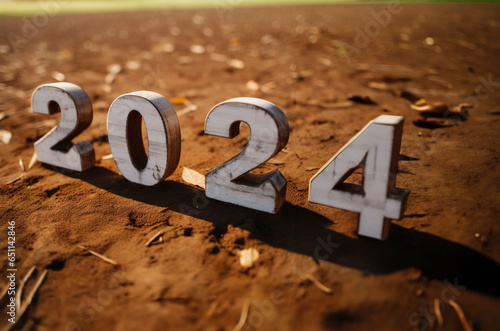 Happy new year design with 2024 3d sign on agriculture farm place created with generative ai photo