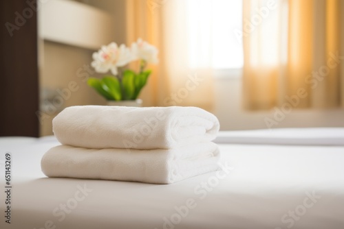 fresh towels on bed in hotel room spa and wellness