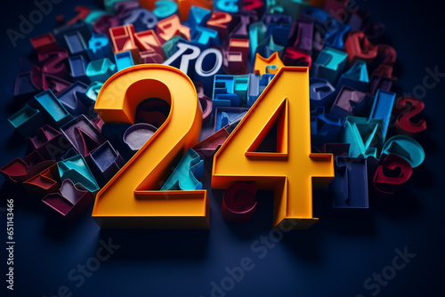 3d 24 twenty four number - Can be used for new year 2024, business, celebration, birthday, anniversary created with generative ai photo