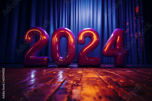 3d glossy 2024 new year modern concept design created with generative ai photo