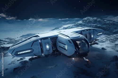 Futuristic spaceship in arctic. 