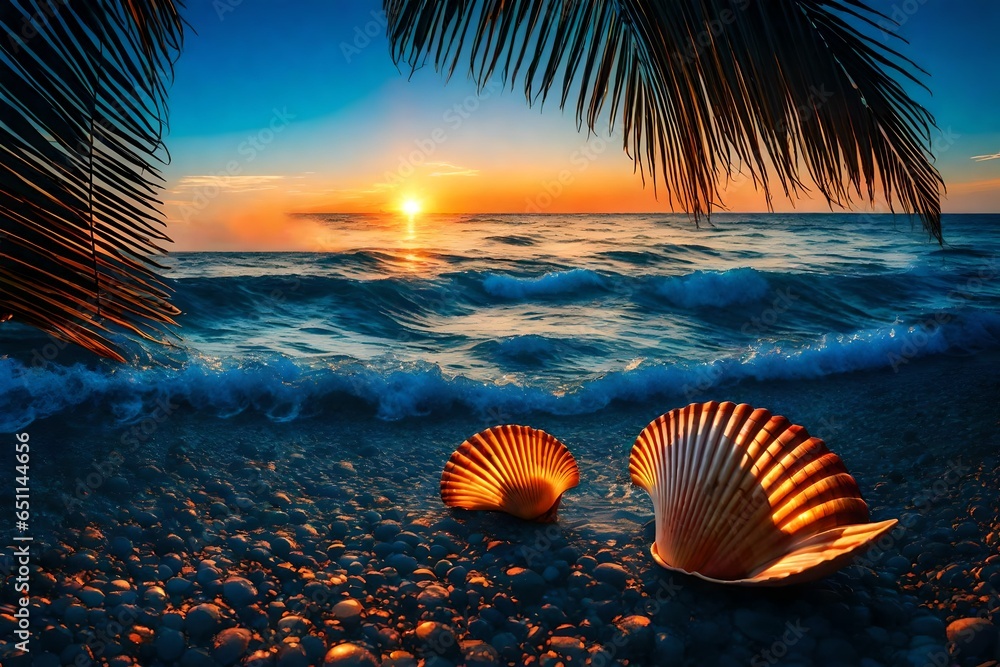 sunset on the beach 4k HD quality photo.  - obrazy, fototapety, plakaty 