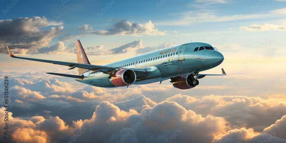 Passenger airplane in the sky above the clouds, passenger airplane gear released takes off in sky Passenger airplane in the sky above the clouds, passenger airplane gear released takes off in sky