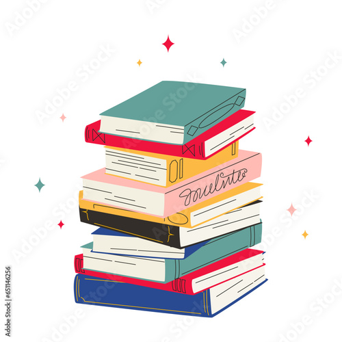 World book day. Stack of books isolated on a white background. Hand drawn educational vector illustrations