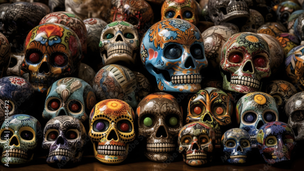 Sugar skulls symbol of the Day of the Dead Día de los Muertos