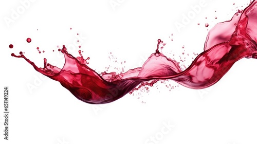 Red wine splashes isolated on white background. Red liquid flowing backdrop