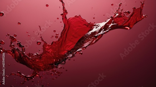 Red wine splashes isolated on red background. Red liquid flowing backdrop