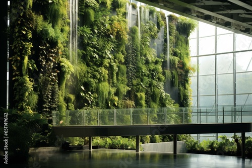 Plants-adorned, towering verdant barrier. Generative AI