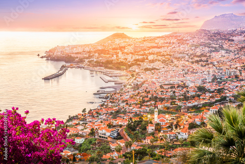 Landscape with Funchal at sunset time, Madeira island, Portugal photo
