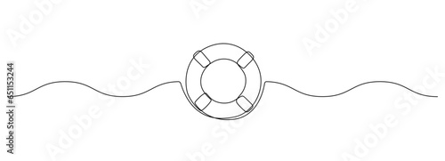 One continuous line drawing of Lifebuoy. Rescue belt and rubber ring with rope in simple linear style. Concept of support and help service. Editable stroke. Doodle contour vector illustration