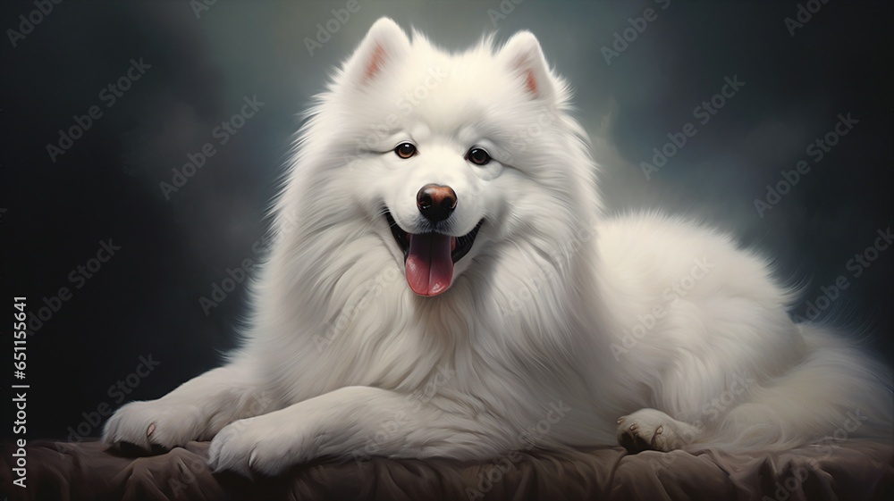 Samoyed's signature fluffy white coat