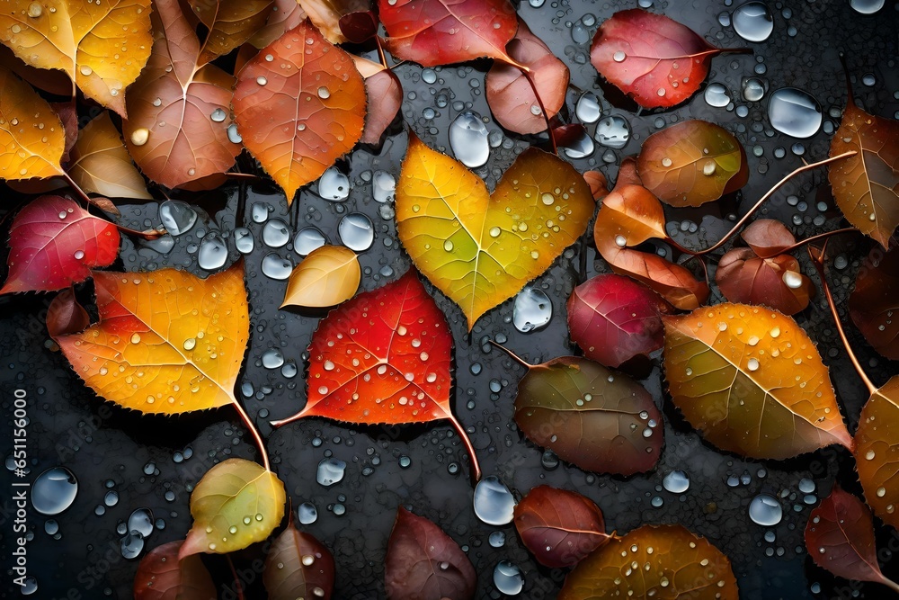 autumn leaves with water drops