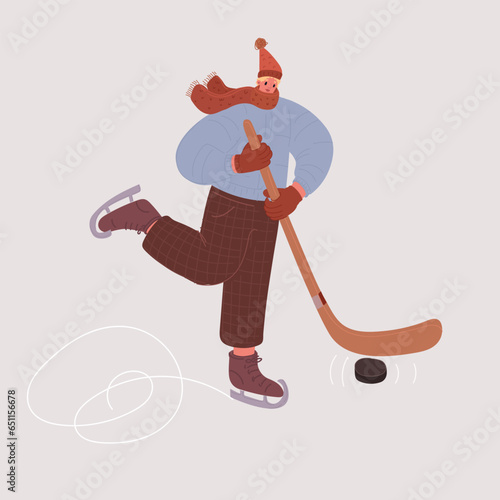 Vector illustration of ice amateur hockey man. Winter concept