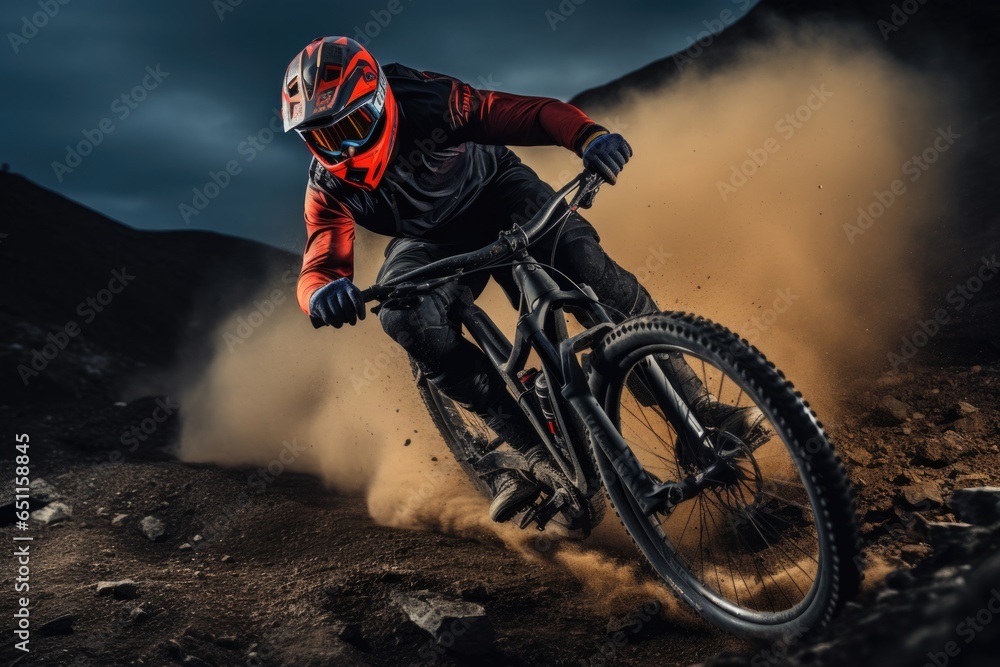 Naklejka premium Mountain Biking Adventures: Speed and Sport in Action