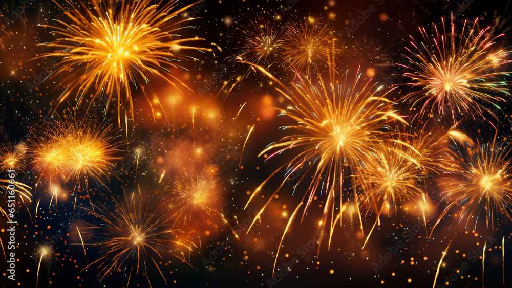 Naklejka premium Amazing colorful display of fireworks on black background