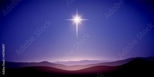 Billede på lærred Star over Bethlehem, christmas night, Jesus birth