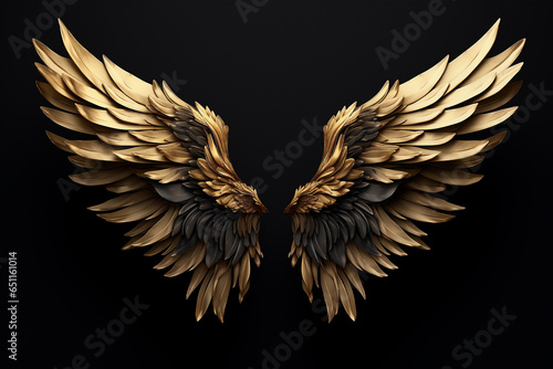 golden wings on black background photo