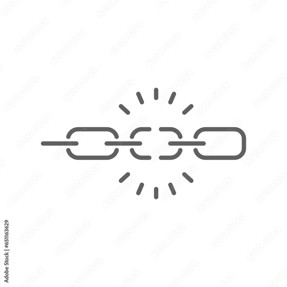 Broken chain line icon. Wreck chain link, torn chain, failure