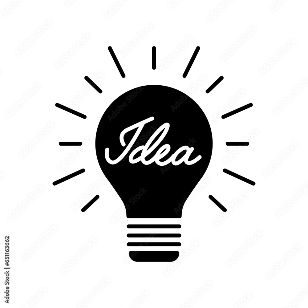 Idea light bulb Glyph icon. Bright lamp For innovation, creative, inspiration symbol. Problem solving or Solution sign. Solid style pictogram. Vector illustration. Design Idea light bulb Glyph icon. Bright lamp For innovation, creative, inspiration symbol. Problem solving or Solution sign. Solid style pictogram. Vector illustration. Design