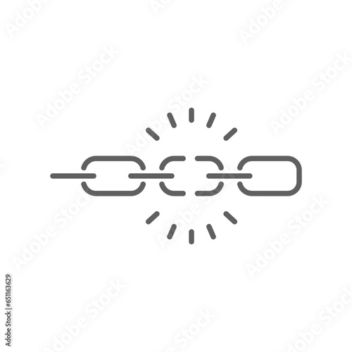 Broken chain line icon. Wreck chain link, torn chain, failure disconnection idea concept. Unlink, disconnected Loop. Editable stroke. Vector illustration. Design