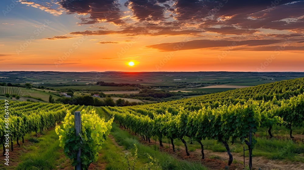 Emilia Romagna's Levizzano Rangone Vineyards and Countryside at Sunset - A Picturesque Landscape of Agrarian Life in Italy