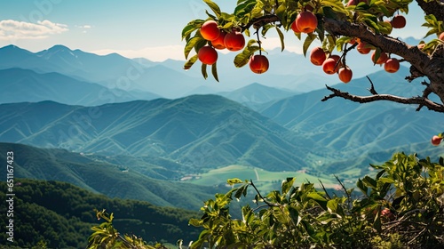 Catalan Mountain Canigou with Sun-kissed Peaches - A Stunning Scenic View