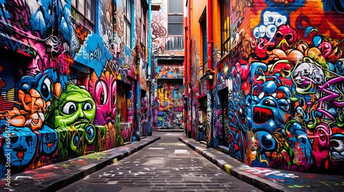 Obraz na płótnie Colorful Street Art in Melbourne: Exploring the Funky Graffiti of Hosier Lane wi