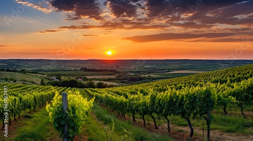 Emilia Romagna s Levizzano Rangone Vineyards and Countryside at Sunset - A Picturesque Landscape of Agrarian Life in Italy