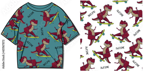 dinosaurus t rex  cartoon  pattern on colorful background. Vector illustration

